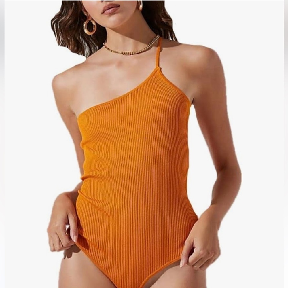 ASTR the label ORANGE ONE SHOULDER BODYSUIT TOP BLOUSE SIZE LARGE THRONG STYLE
